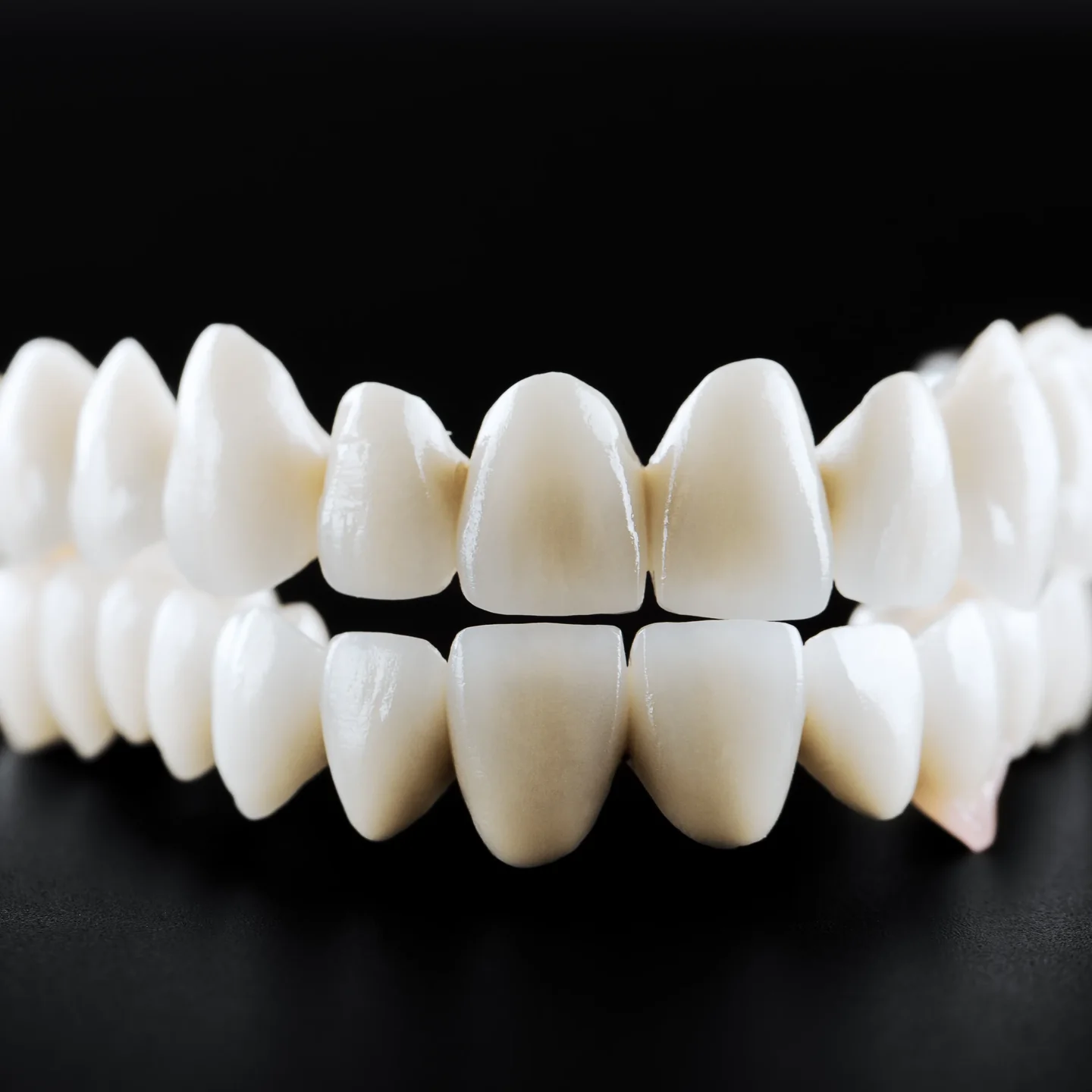 A complete upper and lower set of new teeth (model)